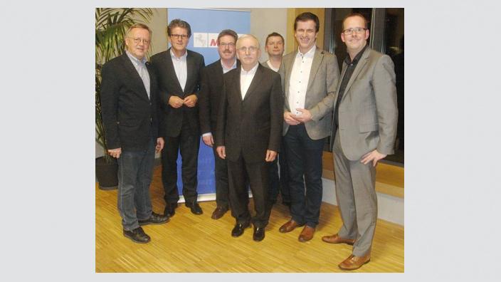 (v.l.n.r.): Dietrich Keck, Bürgermeister Guido Halfter, Jürgen Krenitz, Rolf Lippold, Jan Waltermann, Dr. André Berghegger MdB und Tim Eurlings.